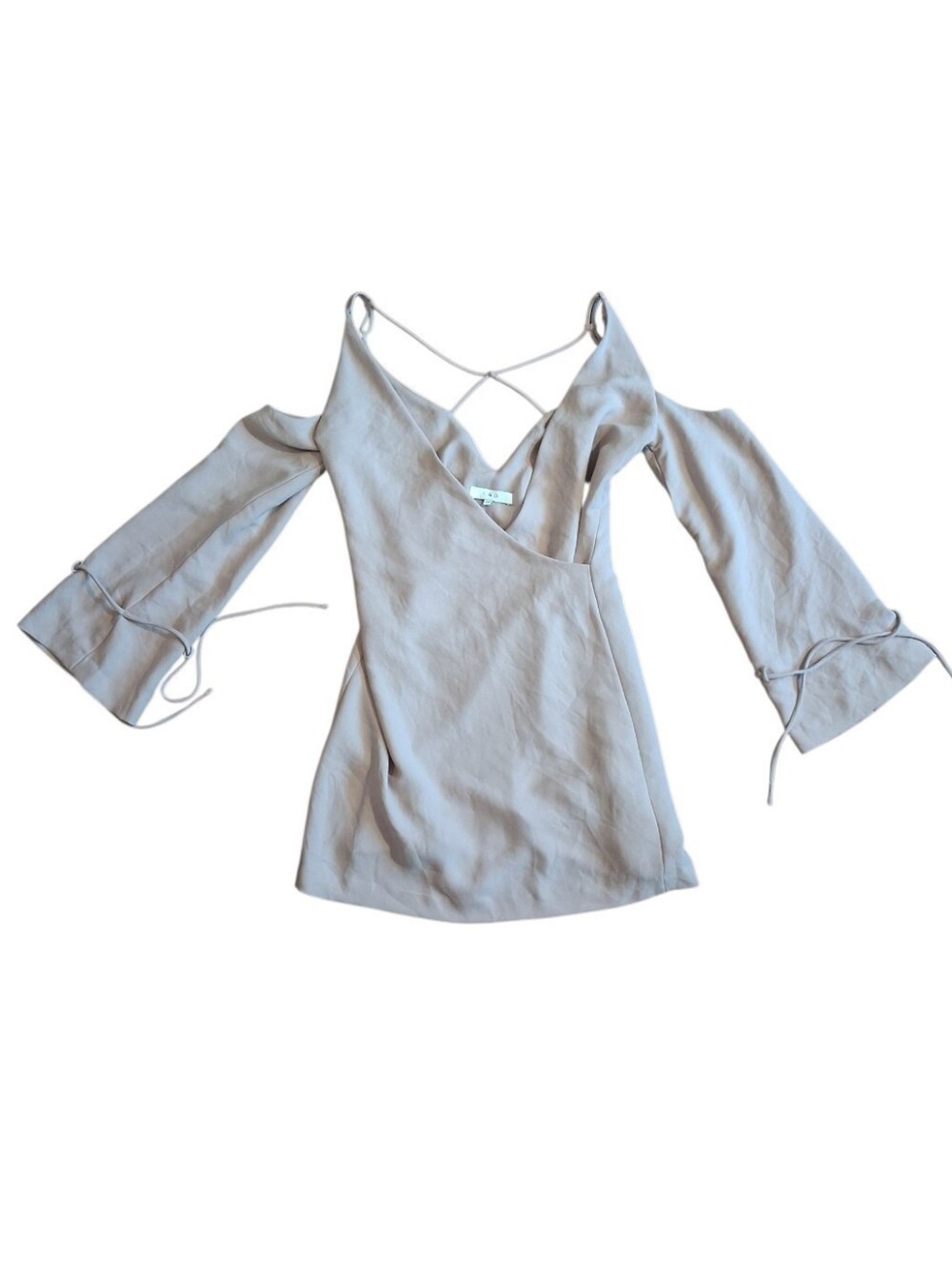 IRO Cold-Shoulder V-Neck Mini Dress in Light Taupe